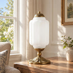 Lumi | Ribbed Glass Table Lamp, French Vintage Bedside Lamp with Brass Base, Milk Glass Desk Lamp