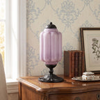 Lumi | Ribbed Glass Table Lamp, French Vintage Bedside Lamp with Brass Base, Milk Glass Desk Lamp