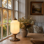 Lumi | Ribbed Glass Table Lamp, French Vintage Bedside Lamp with Brass Base, Milk Glass Desk Lamp