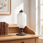 Lumi | Ribbed Glass Table Lamp, French Vintage Bedside Lamp with Brass Base, Milk Glass Desk Lamp