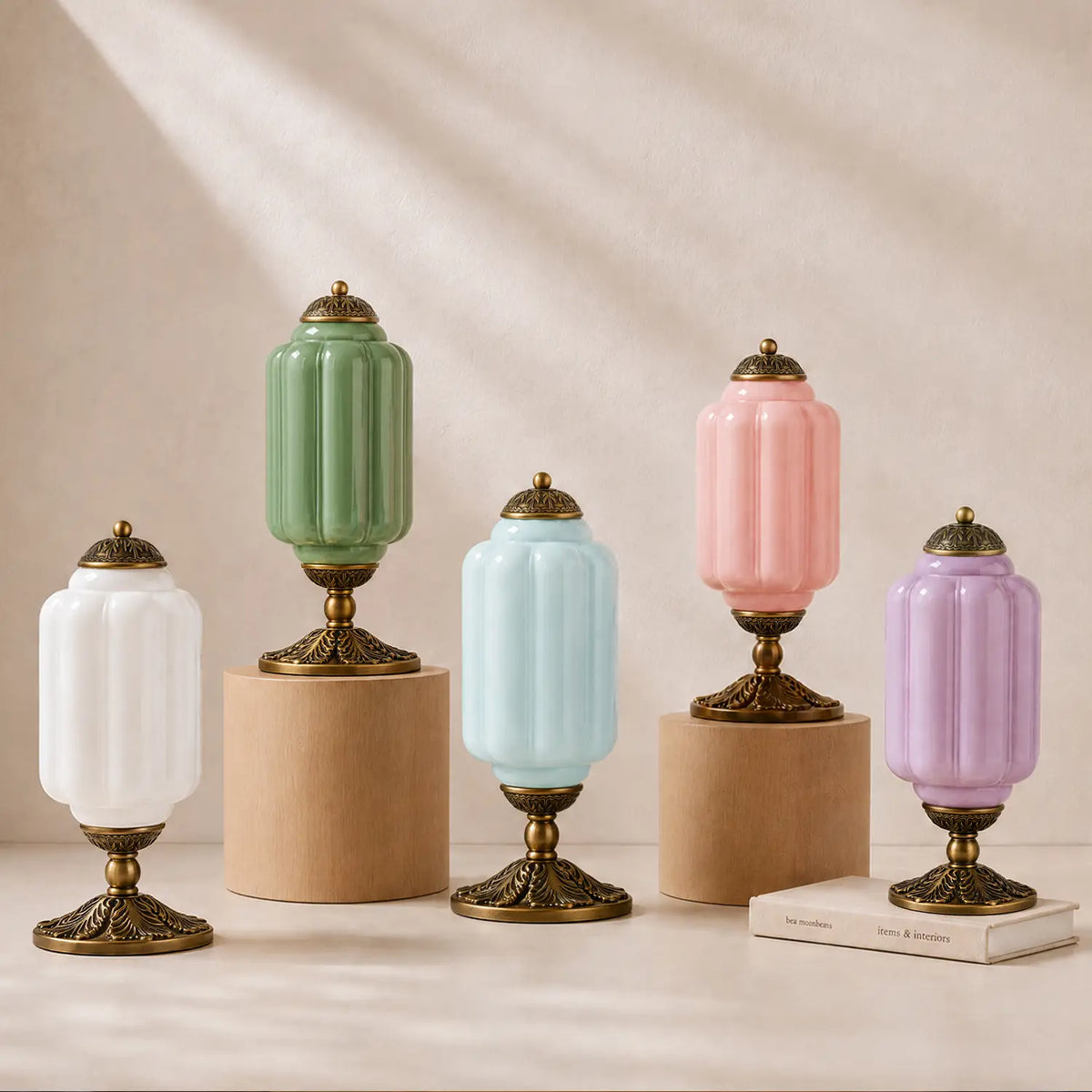 Lumi | Ribbed Glass Table Lamp, French Vintage Bedside Lamp with Brass Base, Milk Glass Desk Lamp