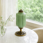 Lumi | Ribbed Glass Table Lamp, French Vintage Bedside Lamp with Brass Base, Milk Glass Desk Lamp