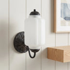 Opaline | Milk Glass Wall Sconce, Vintage Brass Bathroom Vanity Light, Ribbed Glass Bedroom Wall Light