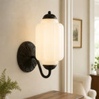 Opaline | Milk Glass Wall Sconce, Vintage Brass Bathroom Vanity Light, Ribbed Glass Bedroom Wall Light