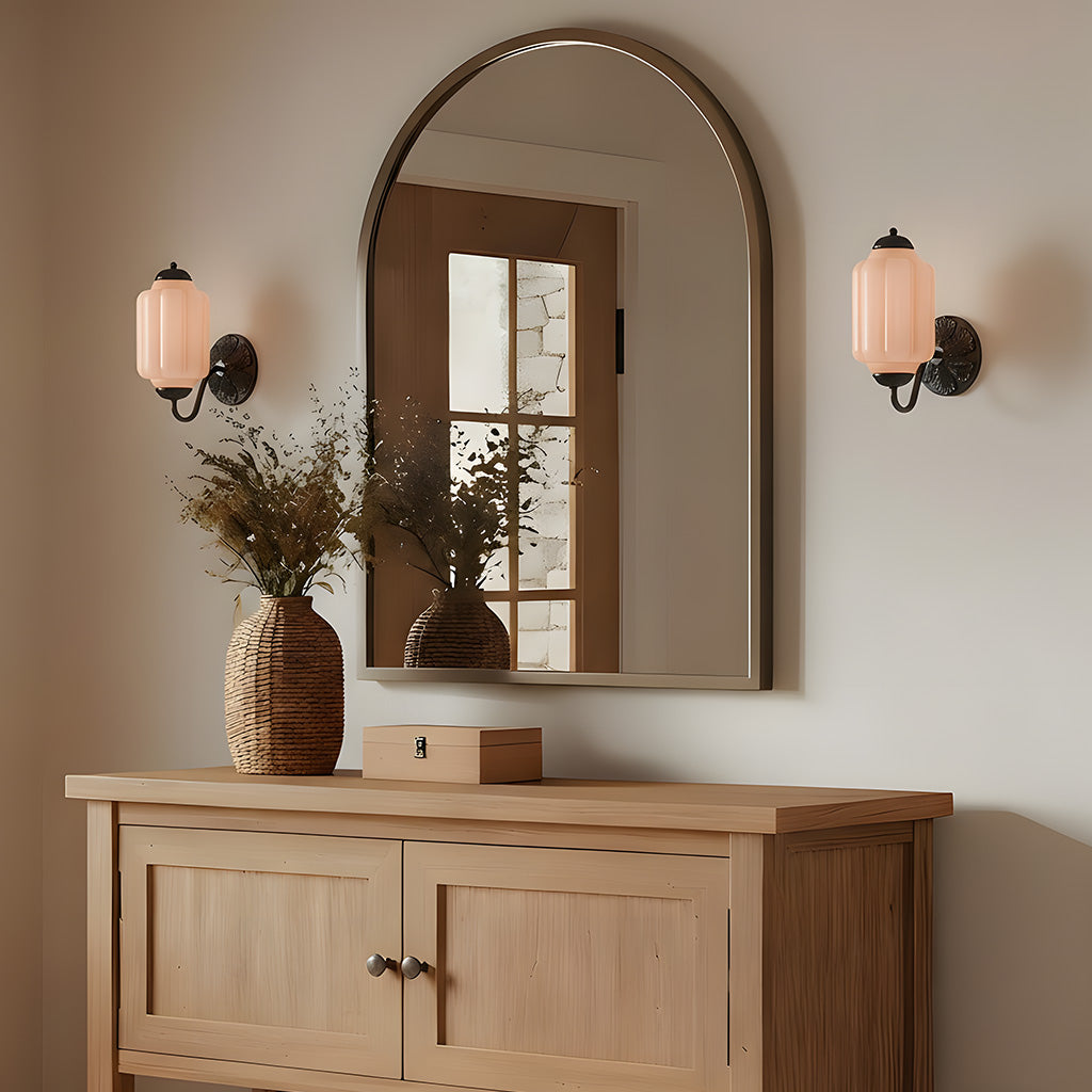 Opaline | Milk Glass Wall Sconce, Vintage Brass Bathroom Vanity Light, Ribbed Glass Bedroom Wall Light