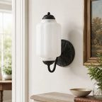 Opaline | Milk Glass Wall Sconce, Vintage Brass Bathroom Vanity Light, Ribbed Glass Bedroom Wall Light