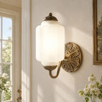 Opaline | Milk Glass Wall Sconce, Vintage Brass Bathroom Vanity Light, Ribbed Glass Bedroom Wall Light