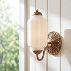Opaline | Milk Glass Wall Sconce, Vintage Brass Bathroom Vanity Light, Ribbed Glass Bedroom Wall Light