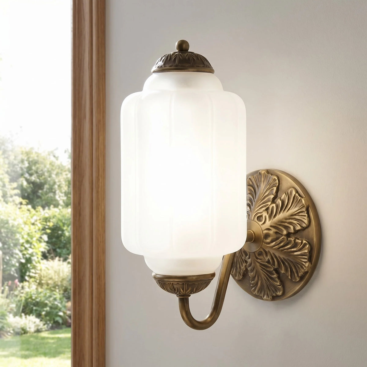 Opaline | Milk Glass Wall Sconce, Vintage Brass Bathroom Vanity Light, Ribbed Glass Bedroom Wall Light