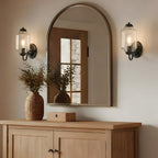 Opaline | Milk Glass Wall Sconce, Vintage Brass Bathroom Vanity Light, Ribbed Glass Bedroom Wall Light