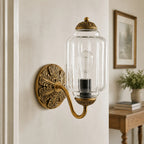 Opaline | Milk Glass Wall Sconce, Vintage Brass Bathroom Vanity Light, Ribbed Glass Bedroom Wall Light