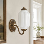 Opaline | Milk Glass Wall Sconce, Vintage Brass Bathroom Vanity Light, Ribbed Glass Bedroom Wall Light