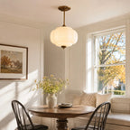 Juniper | Pumpkin Glass Pendant Light, Antique Brass Semi Flush Ceiling Light, Ribbed Colored Glass