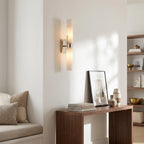 Dani | Alabaster Wall Sconce, Double Tube Bathroom Vanity Light, Modern Brass Wall Light for Bedroom