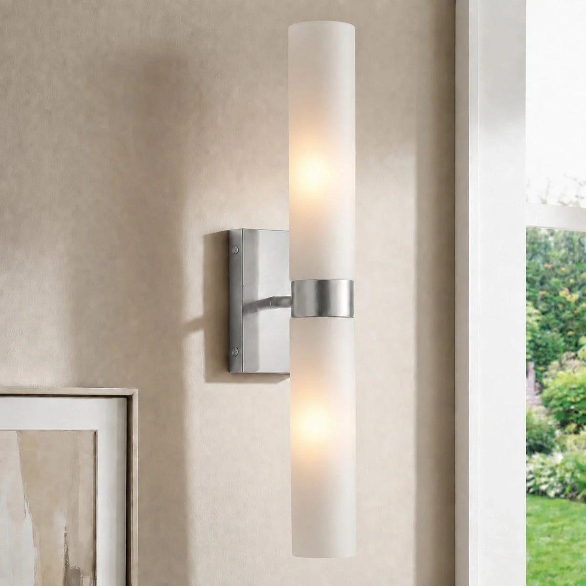 Dani | Alabaster Wall Sconce, Double Tube Bathroom Vanity Light, Modern Brass Wall Light for Bedroom