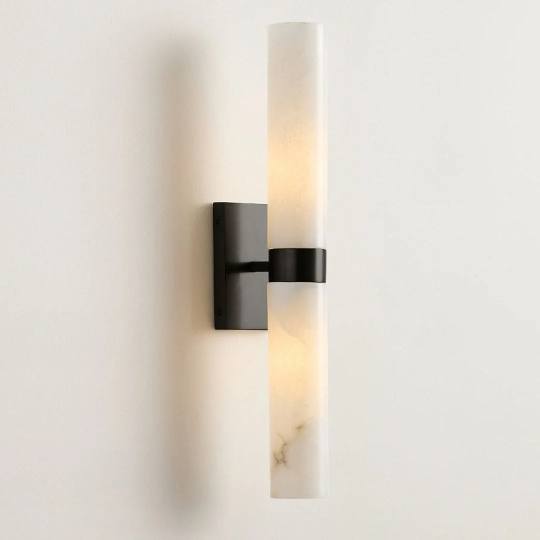 Dani | Alabaster Wall Sconce, Double Tube Bathroom Vanity Light, Modern Brass Wall Light for Bedroom