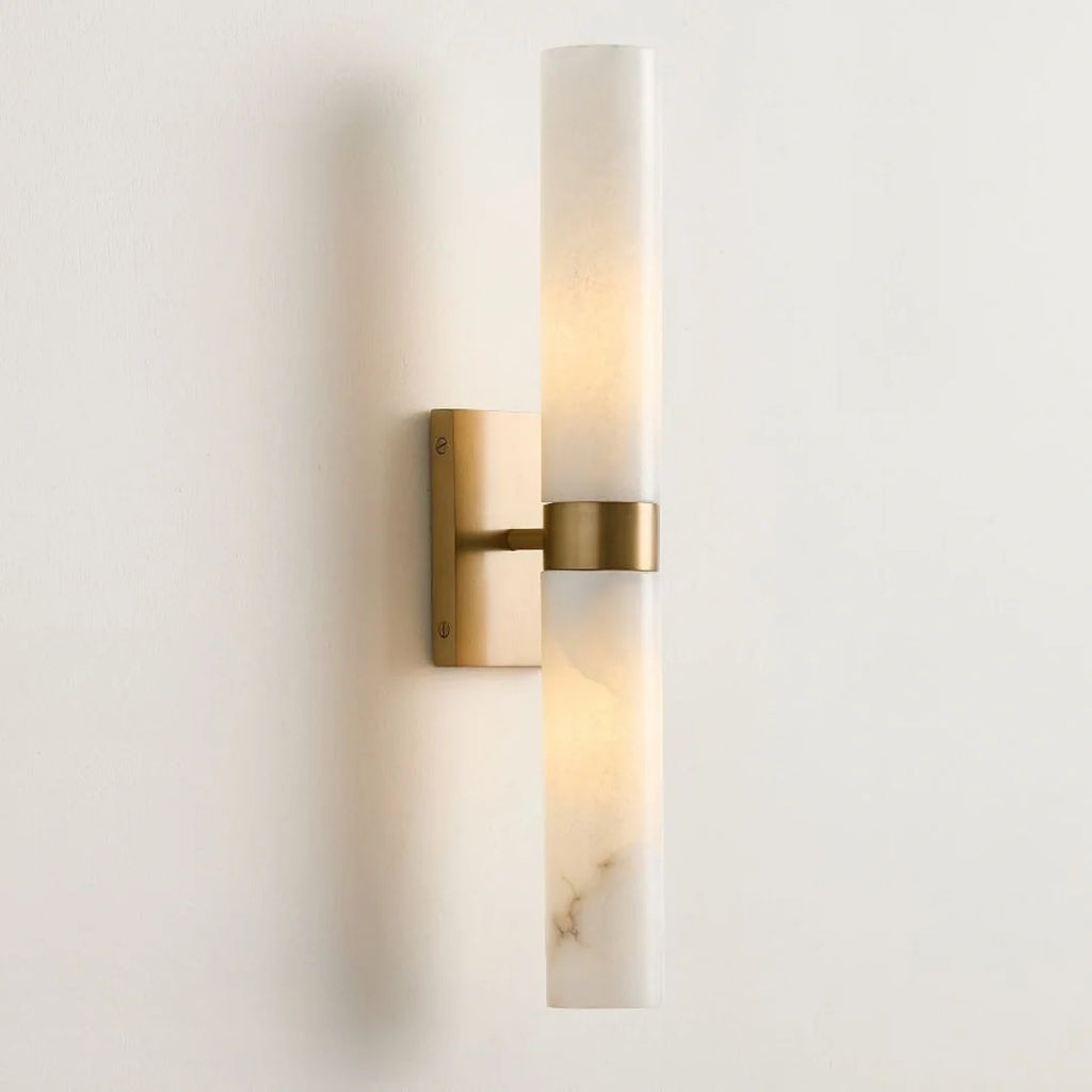 Dani | Alabaster Wall Sconce, Double Tube Bathroom Vanity Light, Modern Brass Wall Light for Bedroom