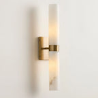 Dani | Alabaster Wall Sconce, Double Tube Bathroom Vanity Light, Modern Brass Wall Light for Bedroom