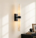 Dani | Alabaster Wall Sconce, Double Tube Bathroom Vanity Light, Modern Brass Wall Light for Bedroom