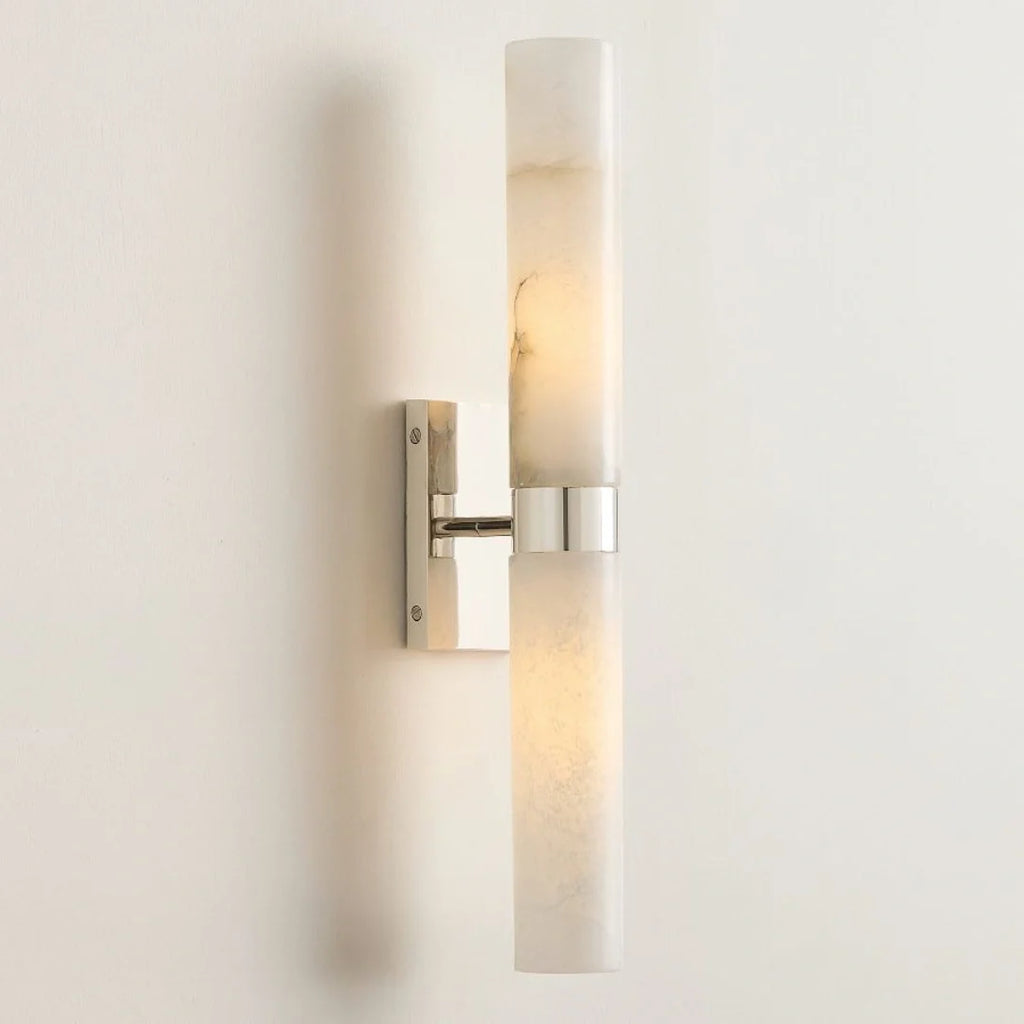 Dani | Alabaster Wall Sconce, Double Tube Bathroom Vanity Light, Modern Brass Wall Light for Bedroom