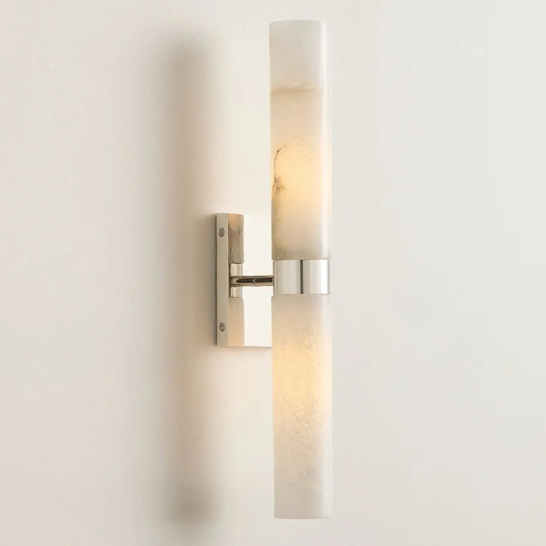Dani | Alabaster Wall Sconce, Double Tube Bathroom Vanity Light, Modern Brass Wall Light for Bedroom