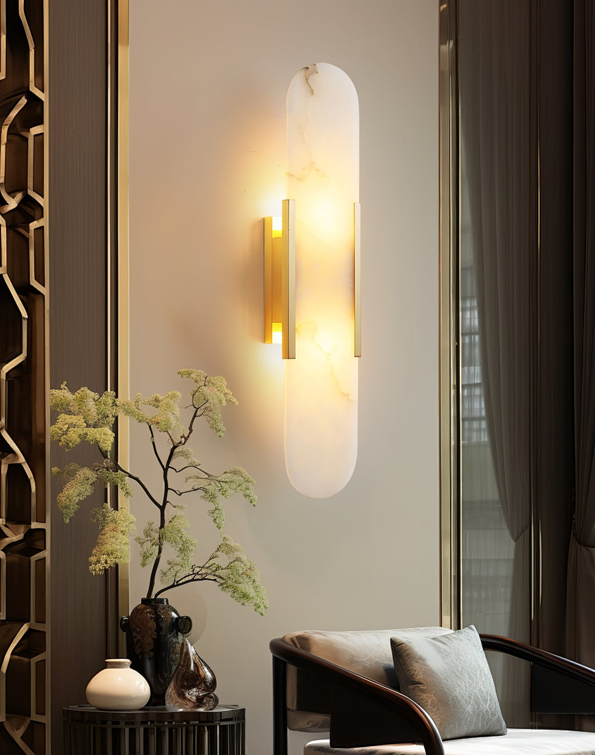 Oblong | Alabaster Wall Sconce, Natural Stone Wall Lamp, Luxury Wall Light for Bedroom and Hallway