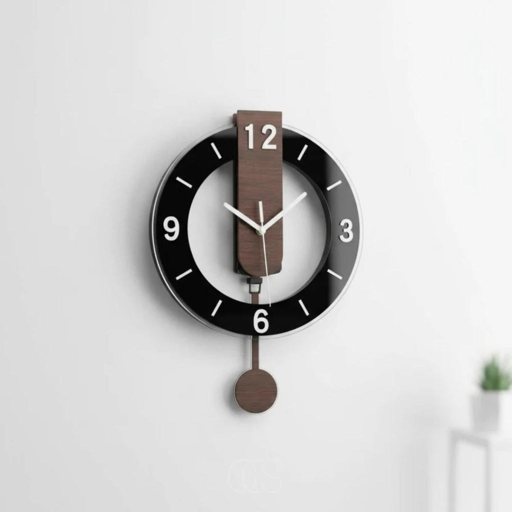 Cadence | Mid Century Pendulum Wall Clock, Silent Modern Retro Clock for Living Room and Hallway