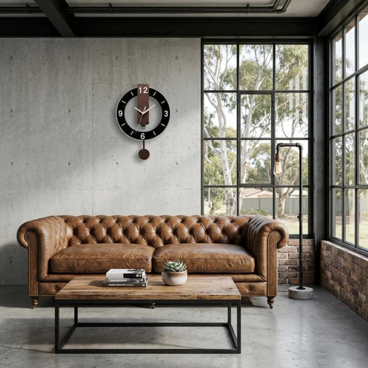 Cadence | Mid Century Pendulum Wall Clock, Silent Modern Retro Clock for Living Room and Hallway