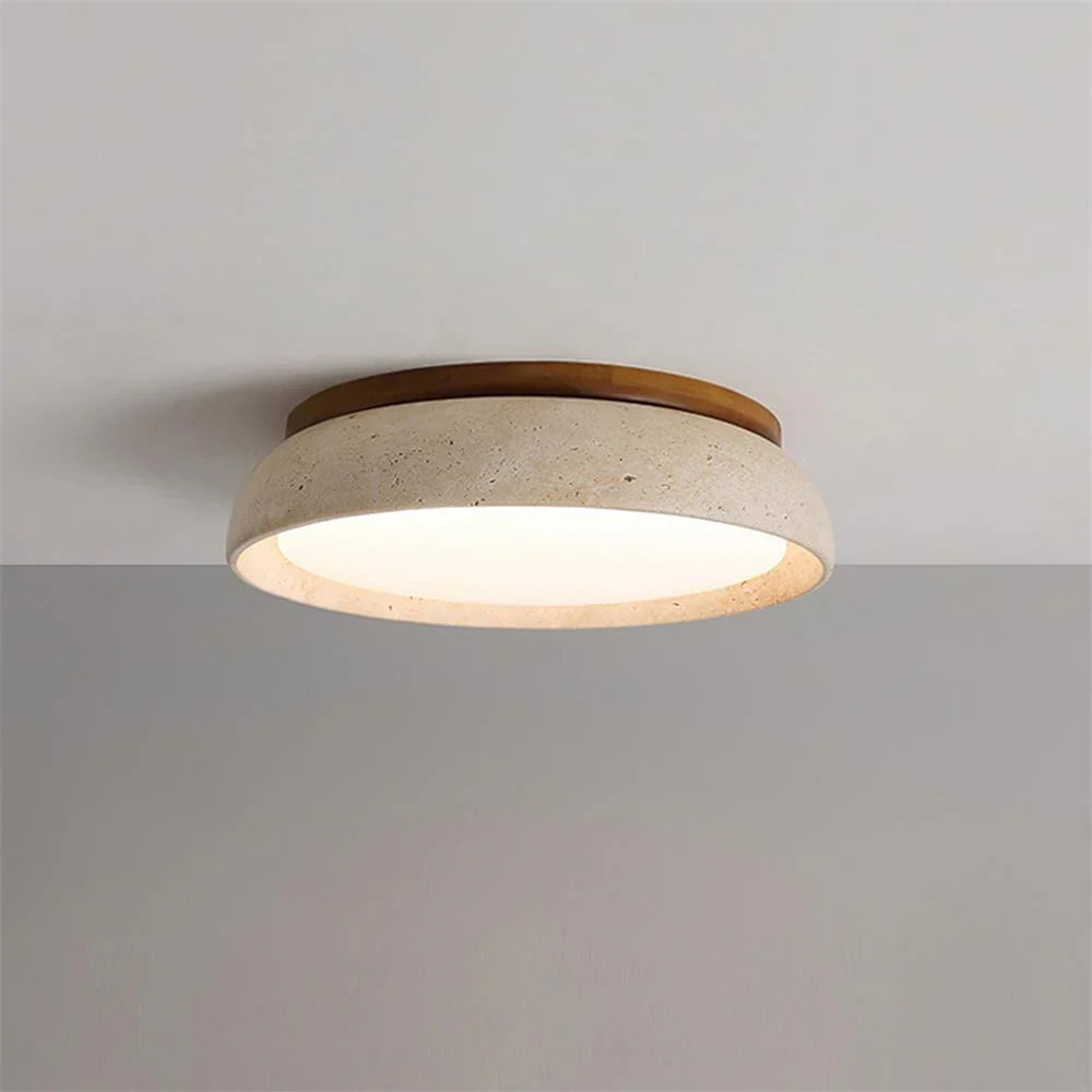 Sabi | Travertine Flush Mount Ceiling Light, Scandinavian LED Stone Ceiling Lamp, Wabi Sabi Low Profile