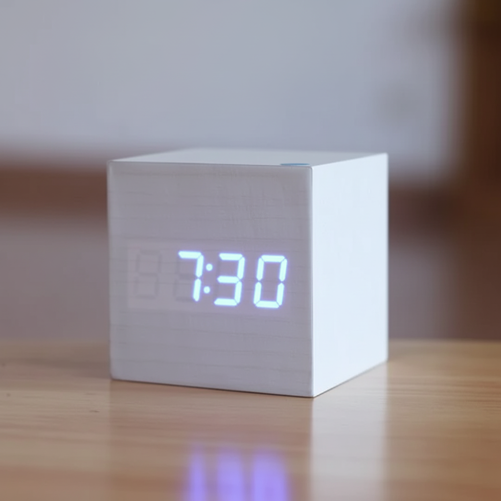 Cubo | Wooden Cube Alarm Clock, Digital LED Desk Clock, USB or Battery Powered Small Bedside Clock