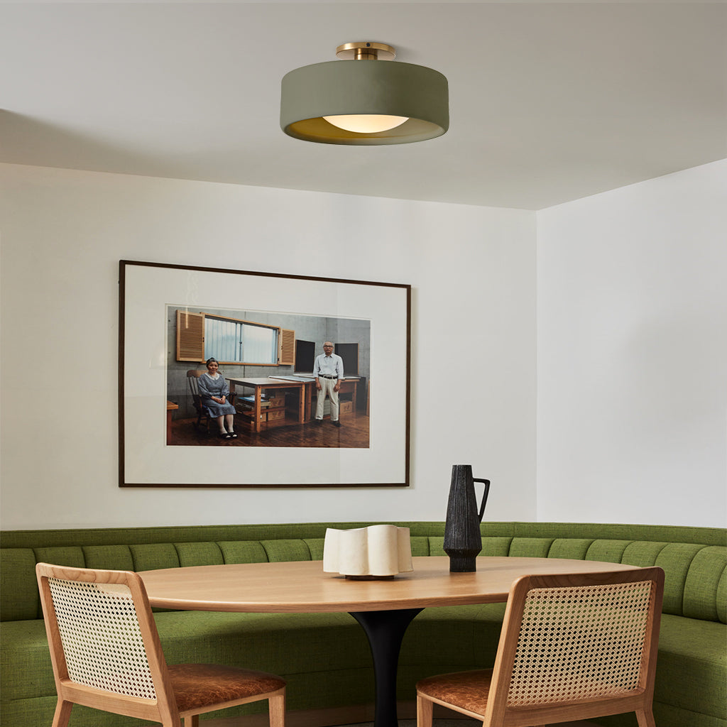 Glaze | Porcelain Semi Flush Mount Ceiling Light, Colorful Ceramic Ceiling Lamp, Modern Brass Fixture