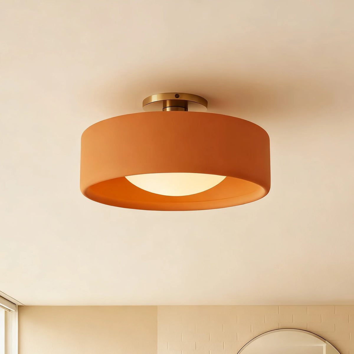 Glaze | Porcelain Semi Flush Mount Ceiling Light, Colorful Ceramic Ceiling Lamp, Modern Brass Fixture