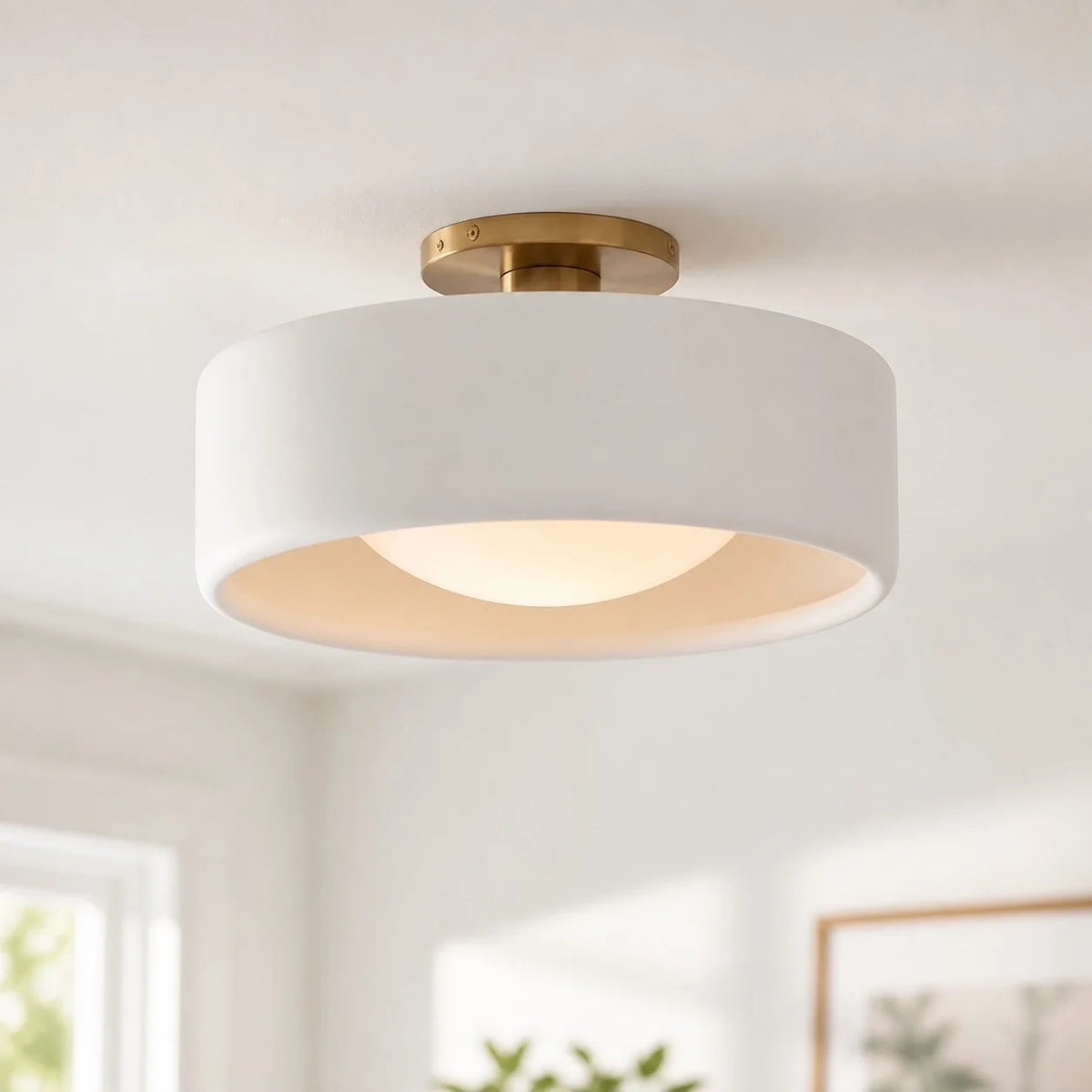 Glaze | Porcelain Semi Flush Mount Ceiling Light, Colorful Ceramic Ceiling Lamp, Modern Brass Fixture
