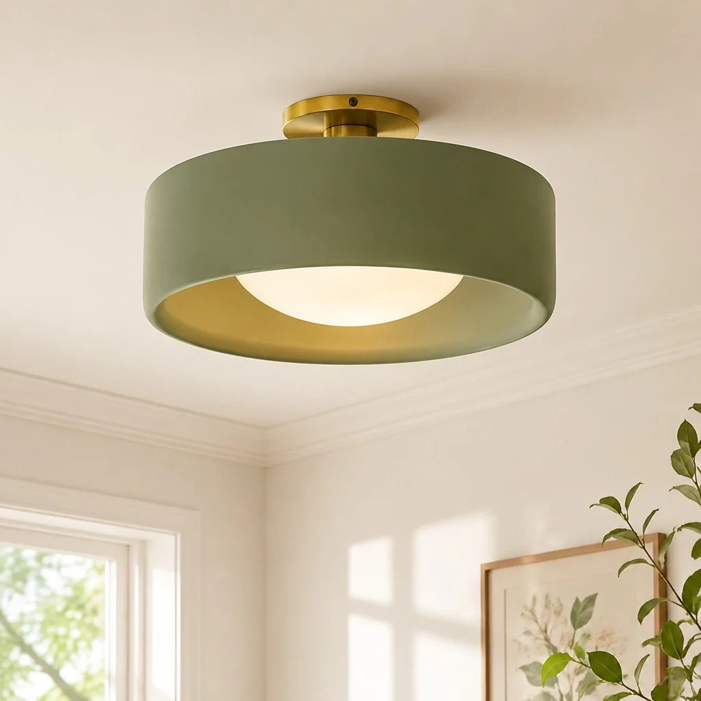 Glaze | Porcelain Semi Flush Mount Ceiling Light, Colorful Ceramic Ceiling Lamp, Modern Brass Fixture