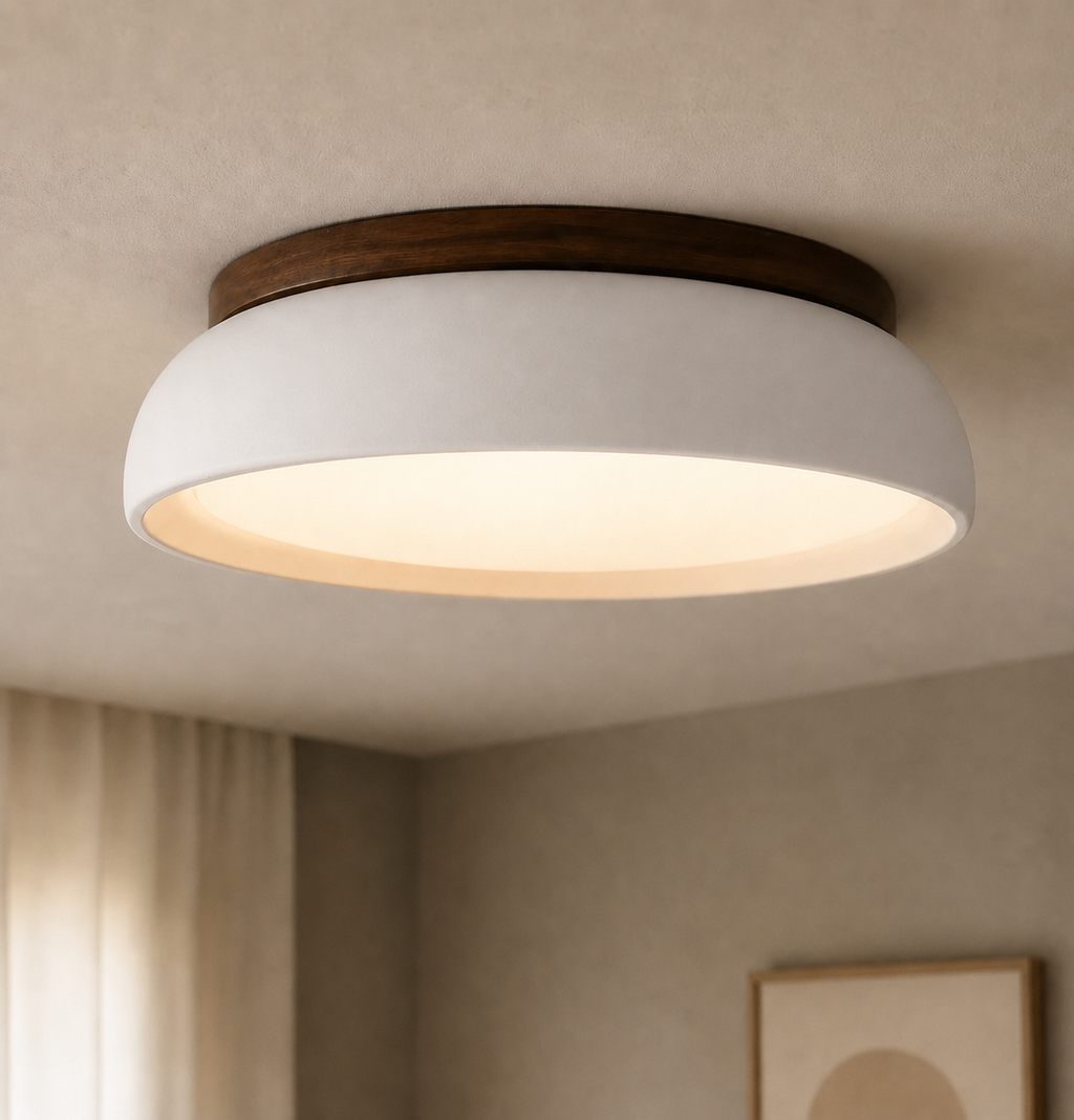 Sabi | Travertine Flush Mount Ceiling Light, Scandinavian LED Stone Ceiling Lamp, Wabi Sabi Low Profile