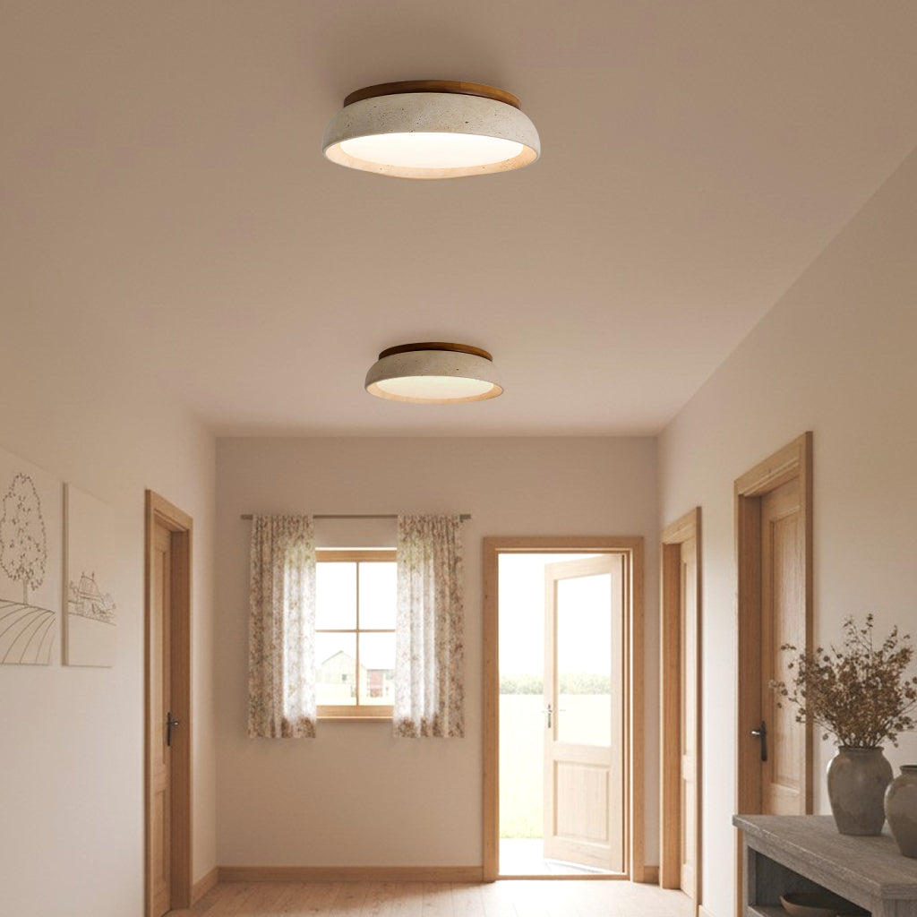Sabi | Travertine Flush Mount Ceiling Light, Scandinavian LED Stone Ceiling Lamp, Wabi Sabi Low Profile