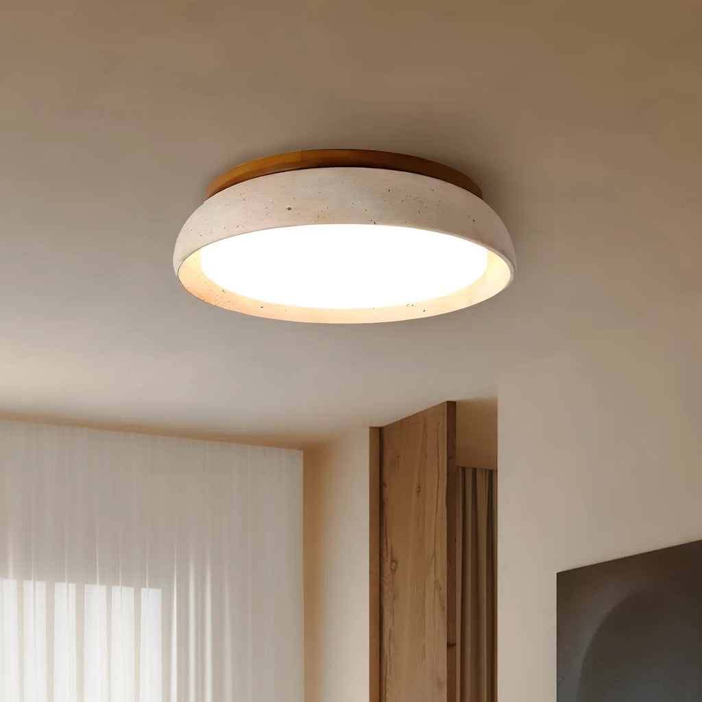 Sabi | Travertine Flush Mount Ceiling Light, Scandinavian LED Stone Ceiling Lamp, Wabi Sabi Low Profile