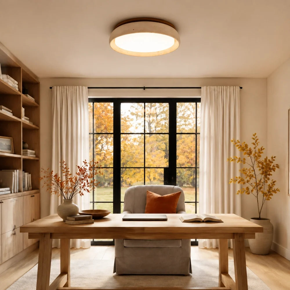 Sabi | Travertine Flush Mount Ceiling Light, Scandinavian LED Stone Ceiling Lamp, Wabi Sabi Low Profile