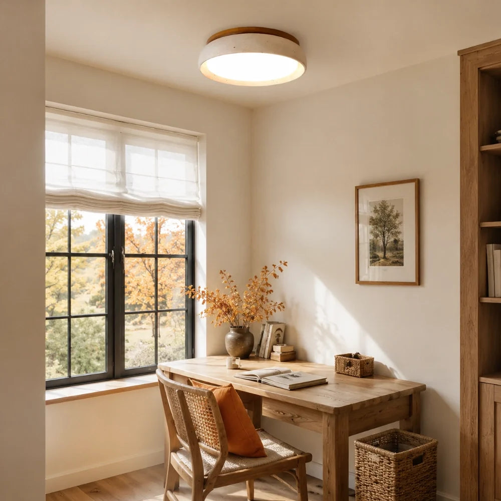 Sabi | Travertine Flush Mount Ceiling Light, Scandinavian LED Stone Ceiling Lamp, Wabi Sabi Low Profile
