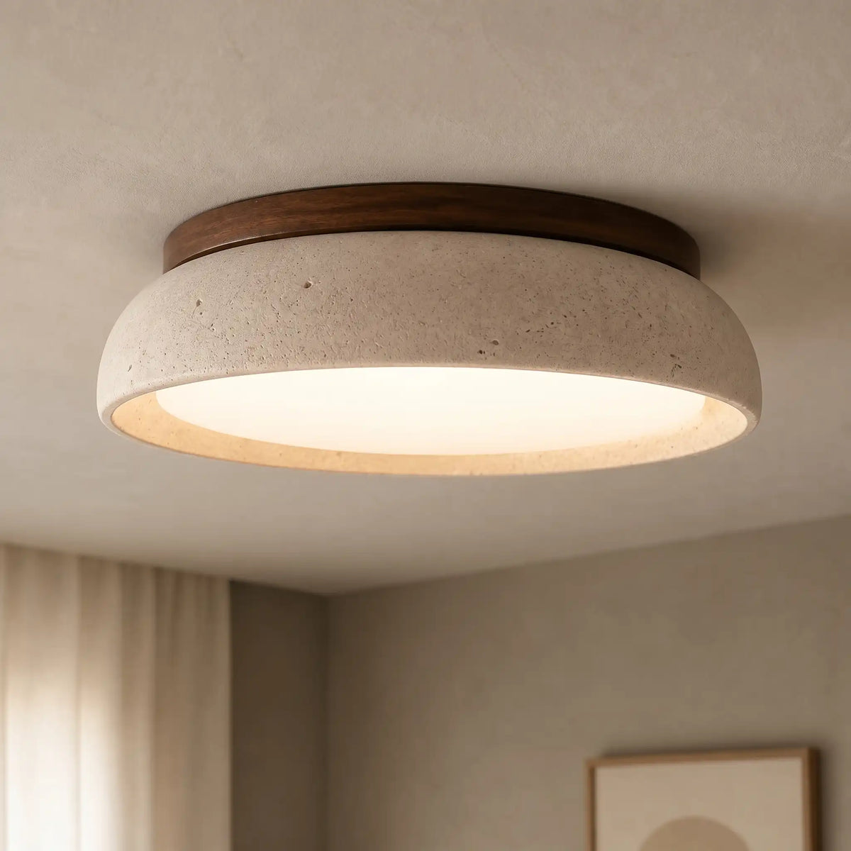 Sabi | Travertine Flush Mount Ceiling Light, Scandinavian LED Stone Ceiling Lamp, Wabi Sabi Low Profile
