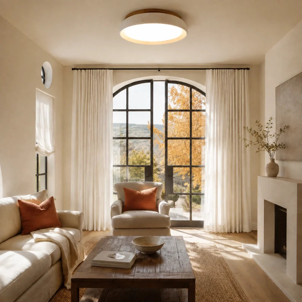 Sabi | Travertine Flush Mount Ceiling Light, Scandinavian LED Stone Ceiling Lamp, Wabi Sabi Low Profile