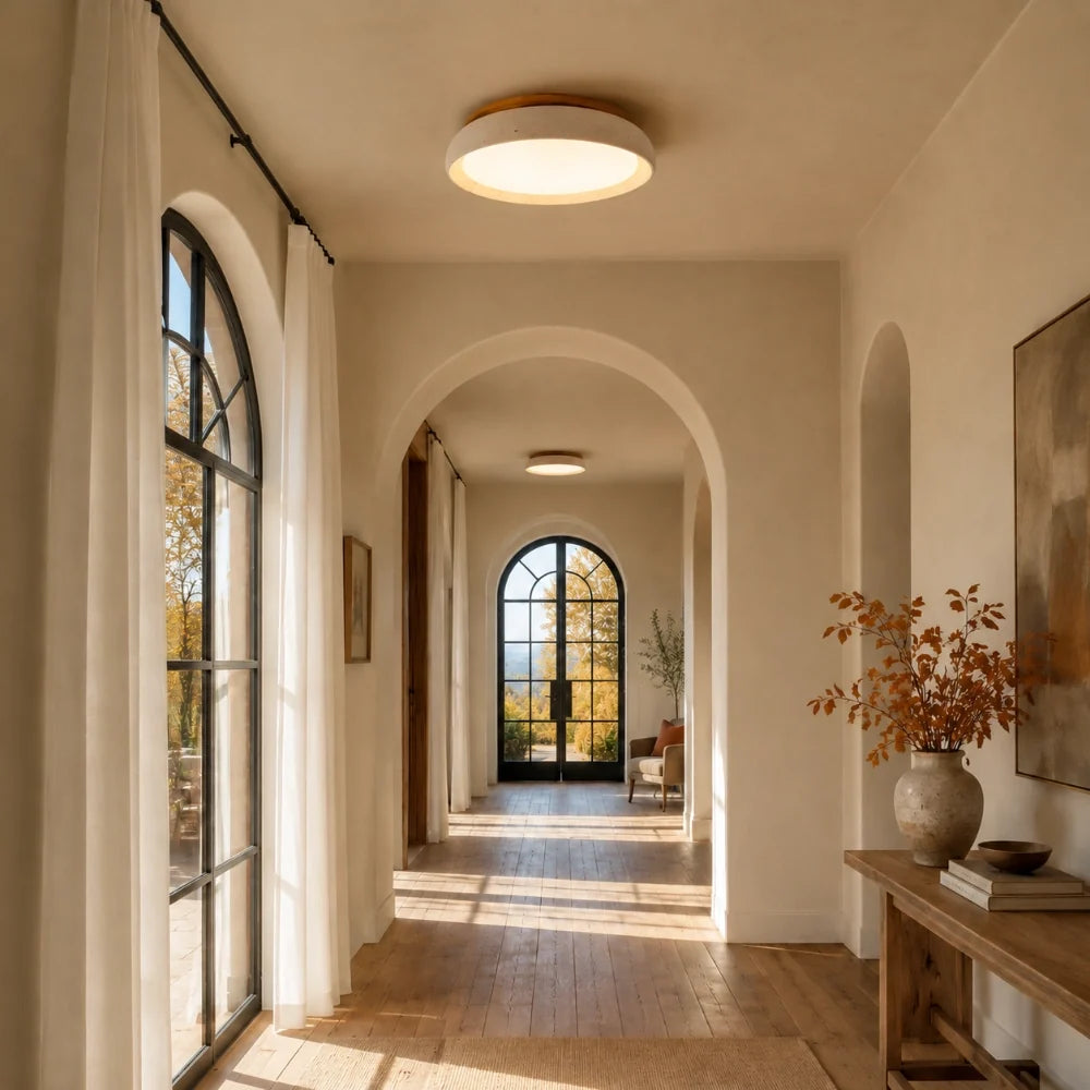 Sabi | Travertine Flush Mount Ceiling Light, Scandinavian LED Stone Ceiling Lamp, Wabi Sabi Low Profile