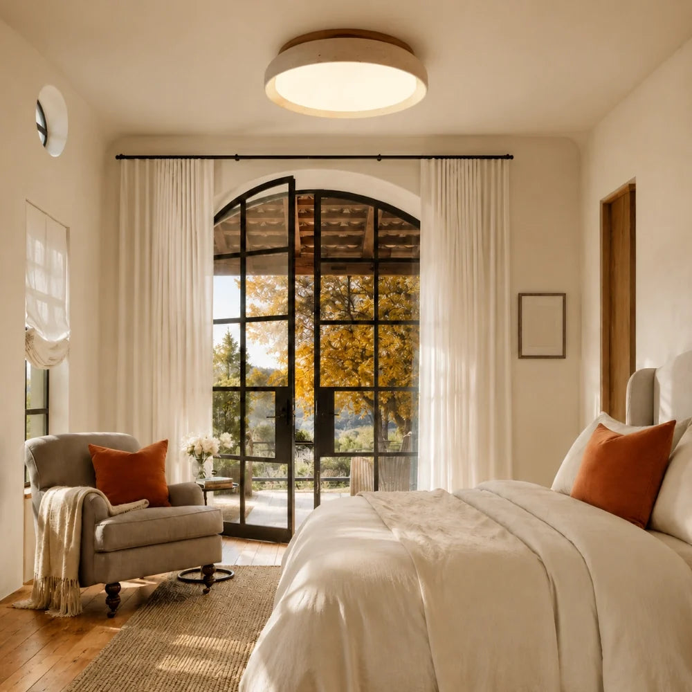 Sabi | Travertine Flush Mount Ceiling Light, Scandinavian LED Stone Ceiling Lamp, Wabi Sabi Low Profile