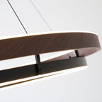 Niseko | Modern Double Ring LED Chandelier, Walnut Circular Pendant Light for Dining and Living Room