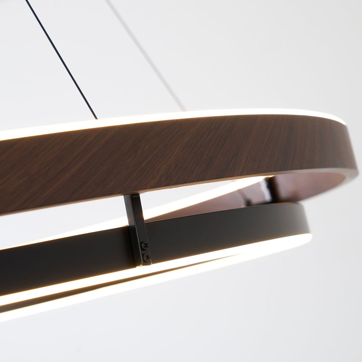 Niseko | Modern Double Ring LED Chandelier, Walnut Circular Pendant Light for Dining and Living Room