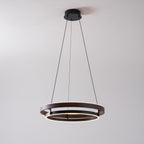 Niseko | Modern Double Ring LED Chandelier, Walnut Circular Pendant Light for Dining and Living Room