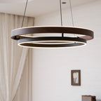 Niseko | Modern Double Ring LED Chandelier, Walnut Circular Pendant Light for Dining and Living Room