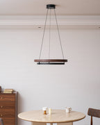 Niseko | Modern Double Ring LED Chandelier, Walnut Circular Pendant Light for Dining and Living Room