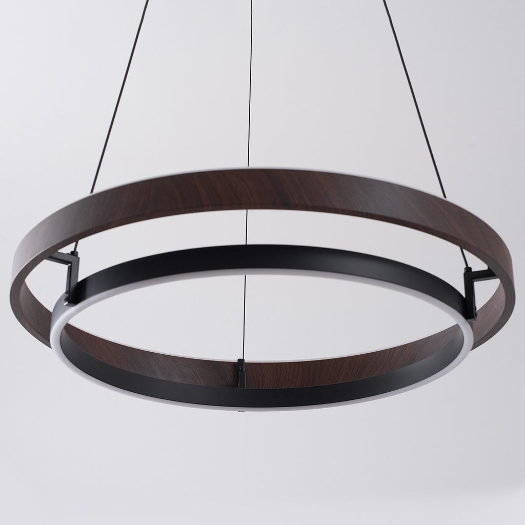 Niseko | Modern Double Ring LED Chandelier, Walnut Circular Pendant Light for Dining and Living Room