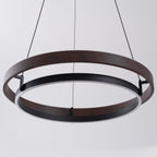 Niseko | Modern Double Ring LED Chandelier, Walnut Circular Pendant Light for Dining and Living Room